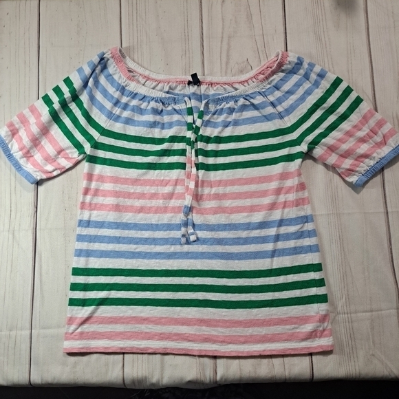 Talbots Raglan Tie Neck Tee White Multi Womens Tees and Knits Size  SP - Picture 1 of 7